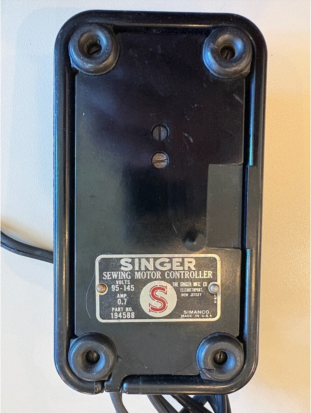 Vintage Singer Sewing Machine Foot Pedal Speed Controller Simanco 194588 - Picture 3 of 5